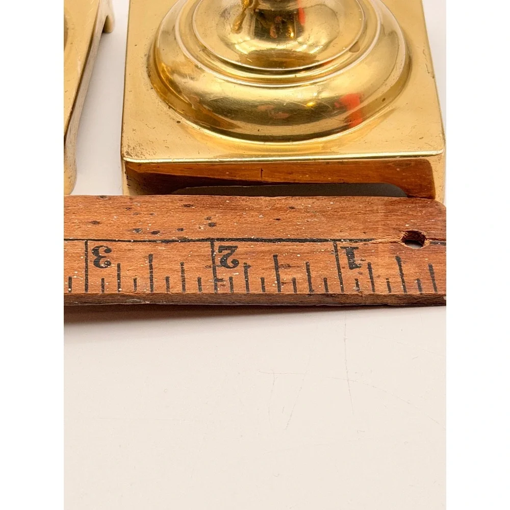 Vintage Pair Solid Brass Square Base Candlestick Holders Made in England 3 Inch